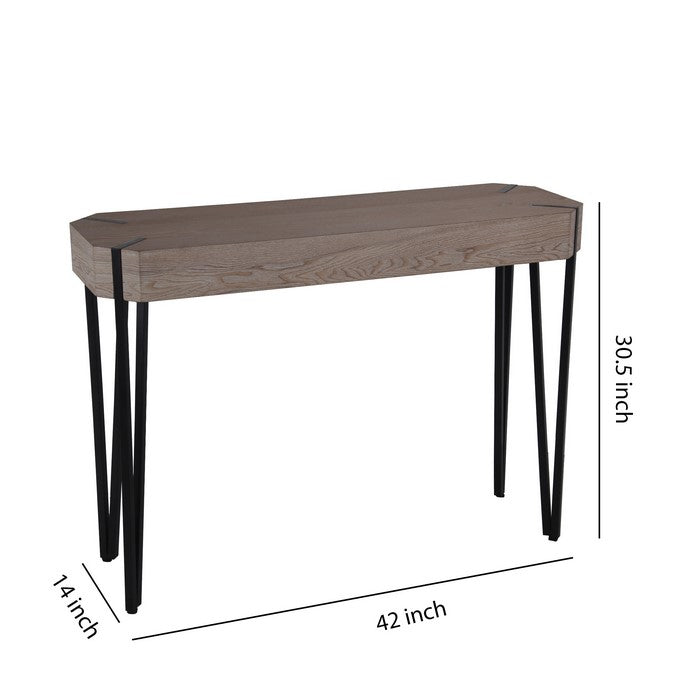 Wood and Metal Console Table with Hairpin Legs, Washed Brown and Black