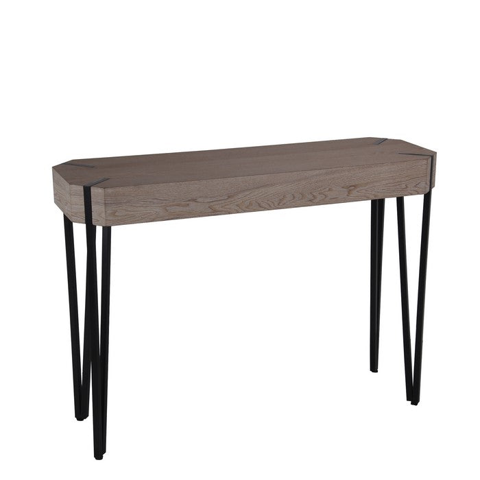 Wood and Metal Console Table with Hairpin Legs, Washed Brown and Black