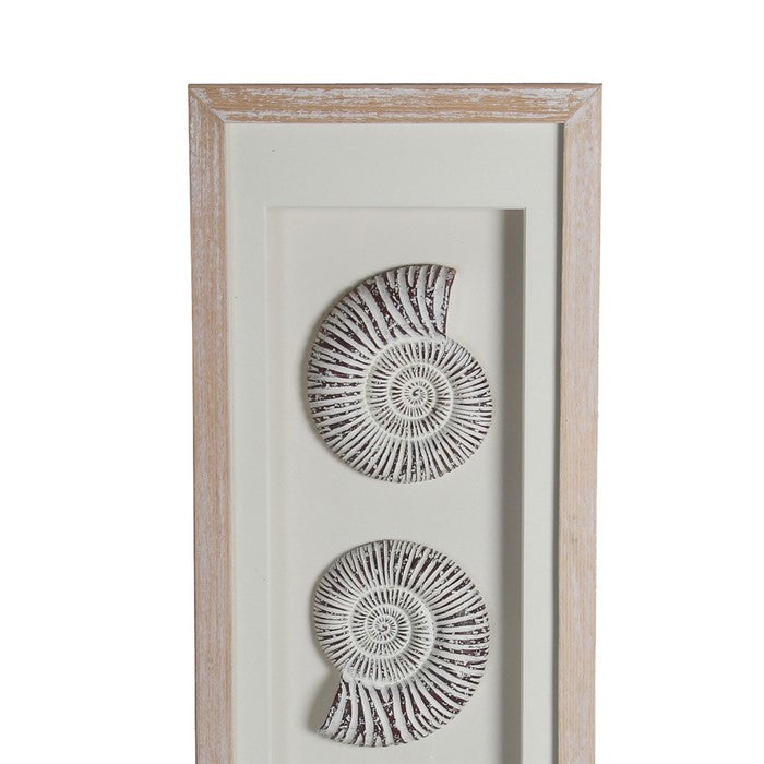 Wood and Glass Shadow Box with Snail Accent, White and Brown