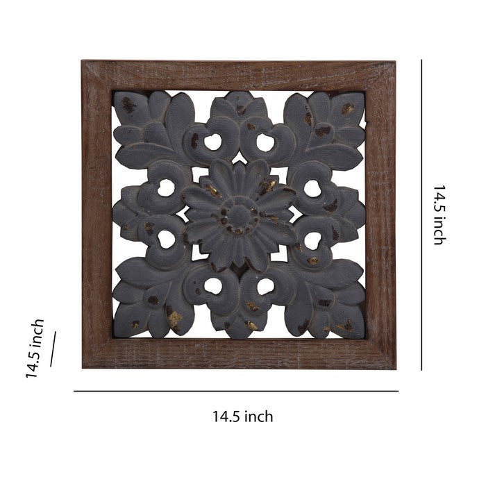 Farmhouse Wooden Wall Decor with Floral Cut out Design, Brown and Gray