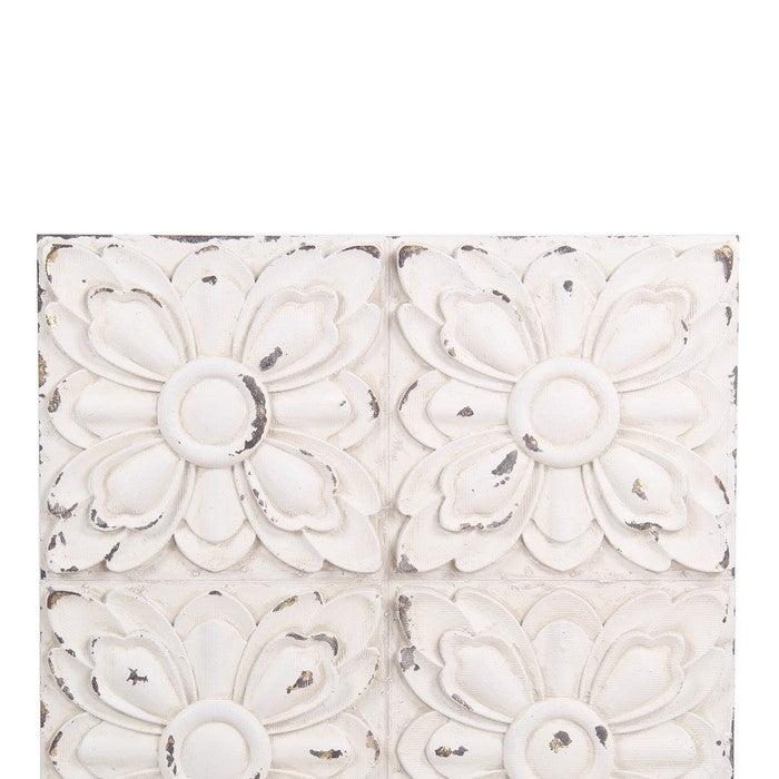 Traditional Style Wooden Wall Decor with Floral Design, White