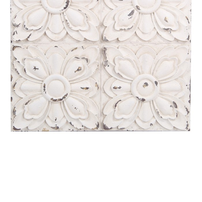 Traditional Style Wooden Wall Decor with Floral Design, White