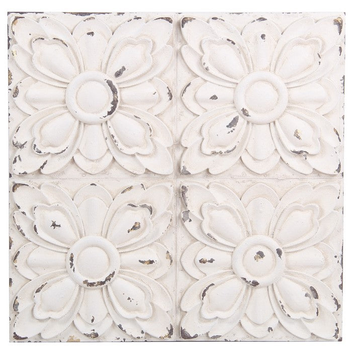 Traditional Style Wooden Wall Decor with Floral Design, White