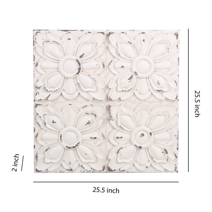 Traditional Style Wooden Wall Decor with Floral Design, White
