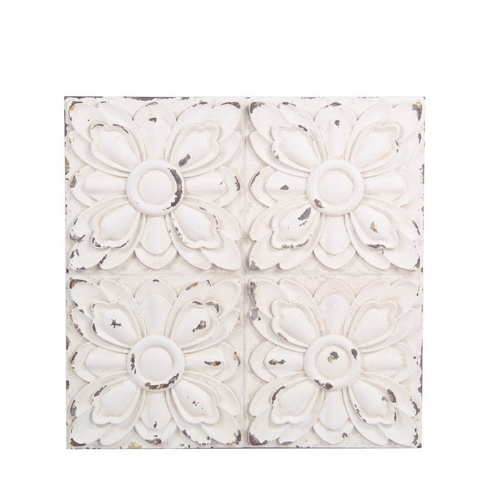 Traditional Style Wooden Wall Decor with Floral Design, White