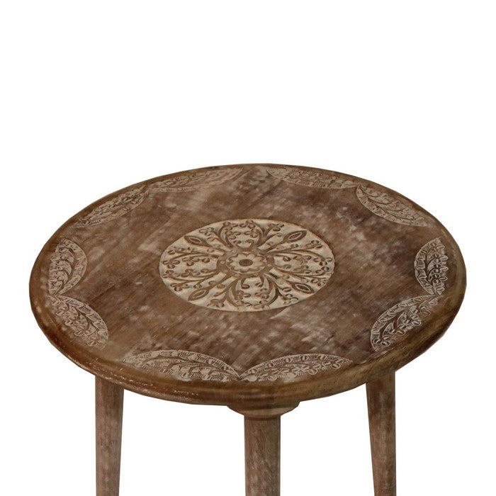 Farmhouse Wooden Accent Table with Medallion Design , Brown