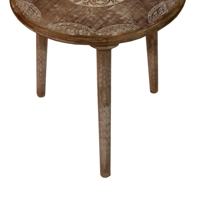Farmhouse Wooden Accent Table with Medallion Design , Brown