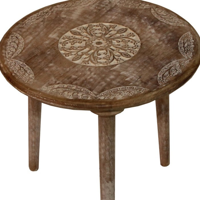 Farmhouse Wooden Accent Table with Medallion Design , Brown