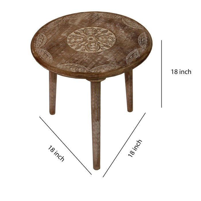 Farmhouse Wooden Accent Table with Medallion Design , Brown