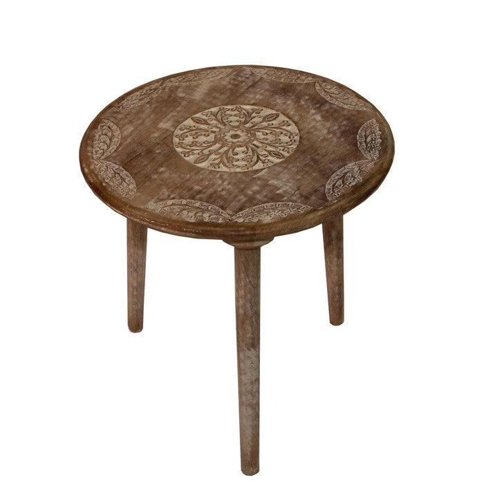 Farmhouse Wooden Accent Table with Medallion Design , Brown