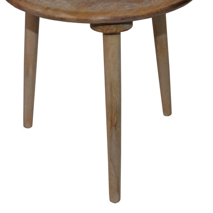 Farmhouse Wooden Accent Table with Medallion Design , Brown and Gray