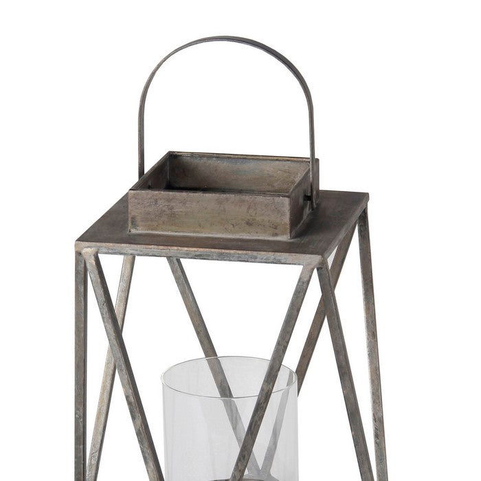 Contemporary Metal Lantern with Glass Hurricane, Small, Gray