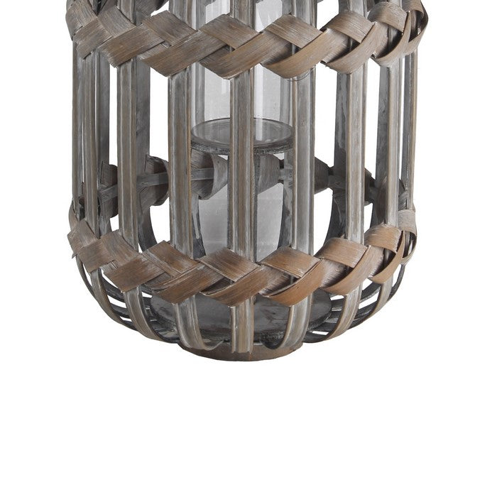 Traditional Style Drum Shaped Bamboo and Glass Lantern, Gray