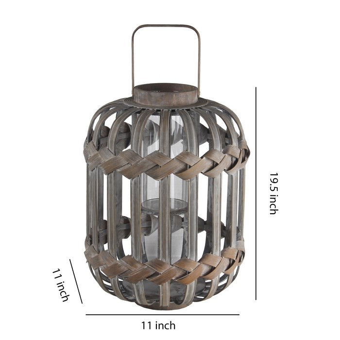 Traditional Style Drum Shaped Bamboo and Glass Lantern, Gray