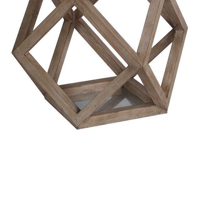 Transitional Style Hexagonal Shaped Wood and Metal Lantern, Brown