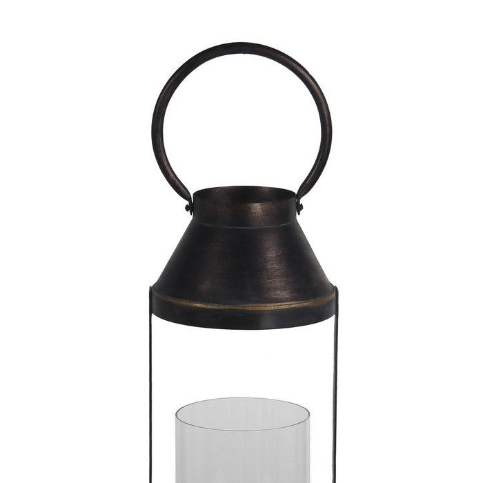 Transitional Style Metal and Glass Lantern, Small, Espresso