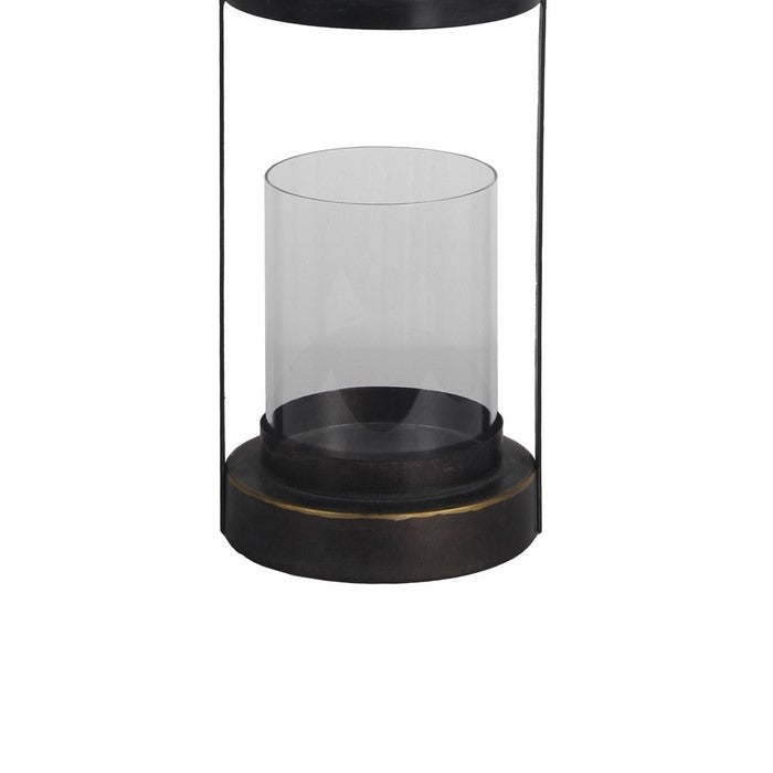Transitional Style Metal and Glass Lantern, Small, Espresso
