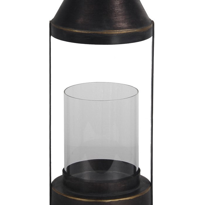 Transitional Style Metal and Glass Lantern, Small, Espresso
