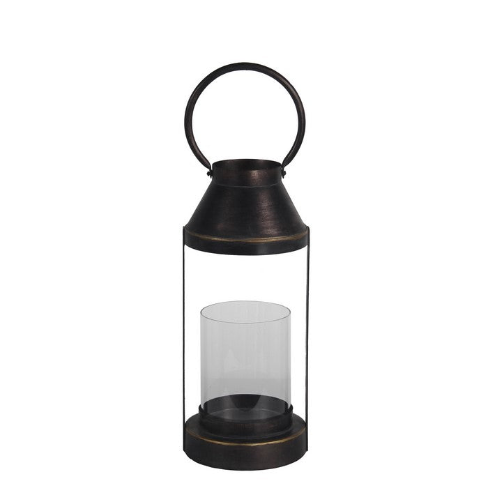 Transitional Style Metal and Glass Lantern, Small, Espresso
