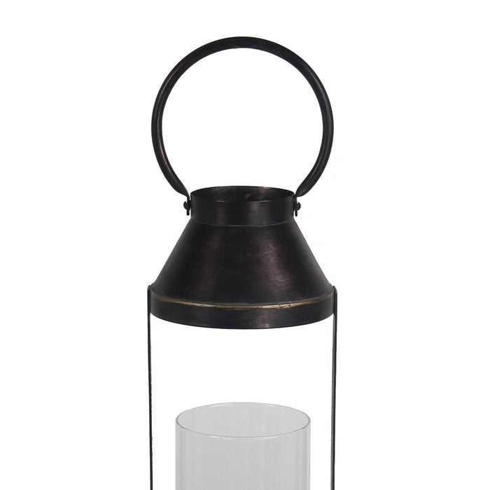 Transitional Style Metal and Glass Lantern, Large, Espresso