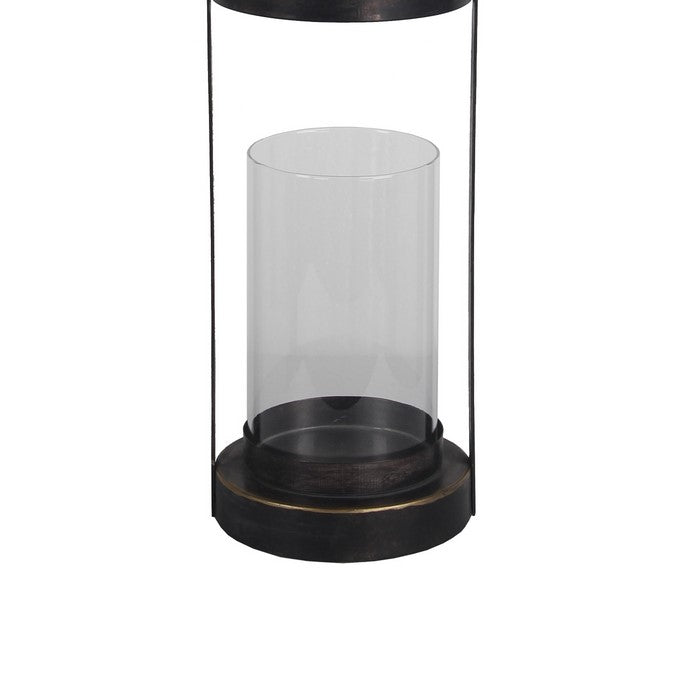 Transitional Style Metal and Glass Lantern, Large, Espresso