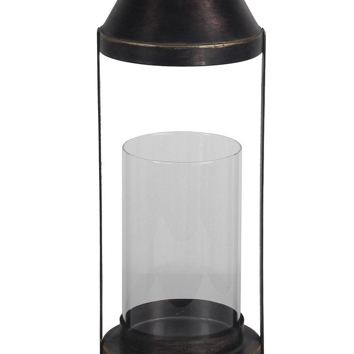 Transitional Style Metal and Glass Lantern, Large, Espresso