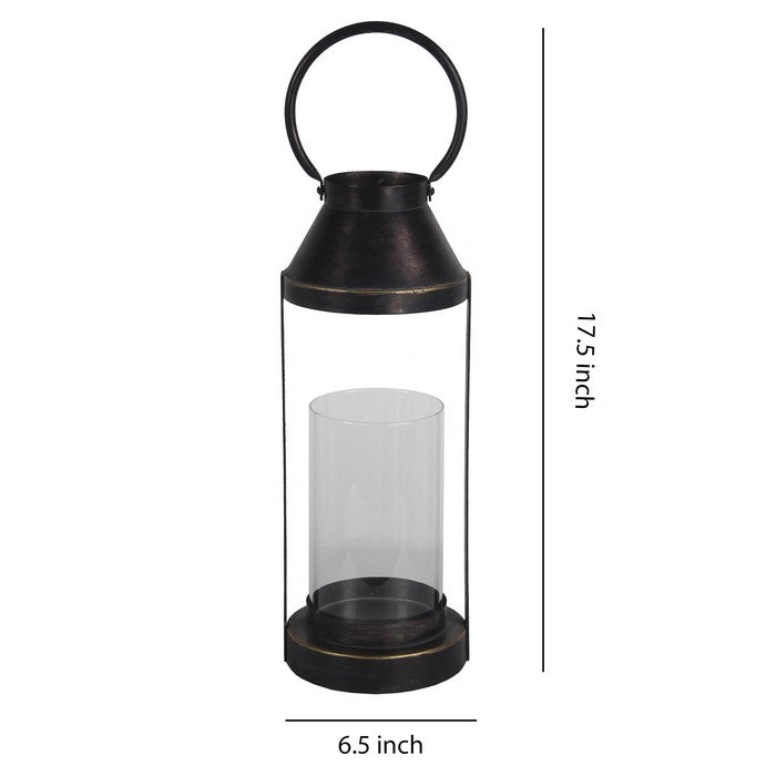Transitional Style Metal and Glass Lantern, Large, Espresso