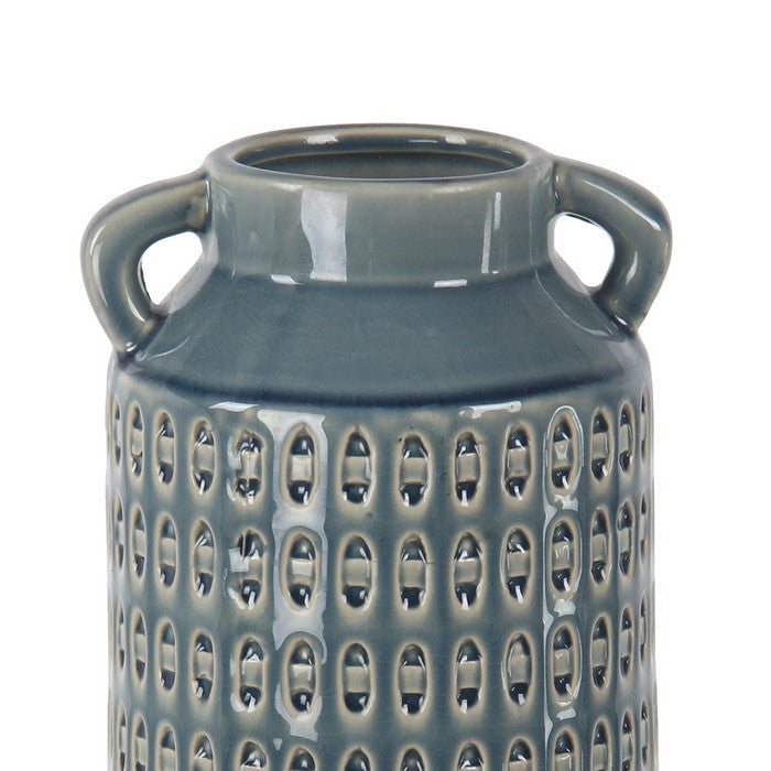 Decorative Round Shaped Ceramic Vase with Intricate Design, Blue