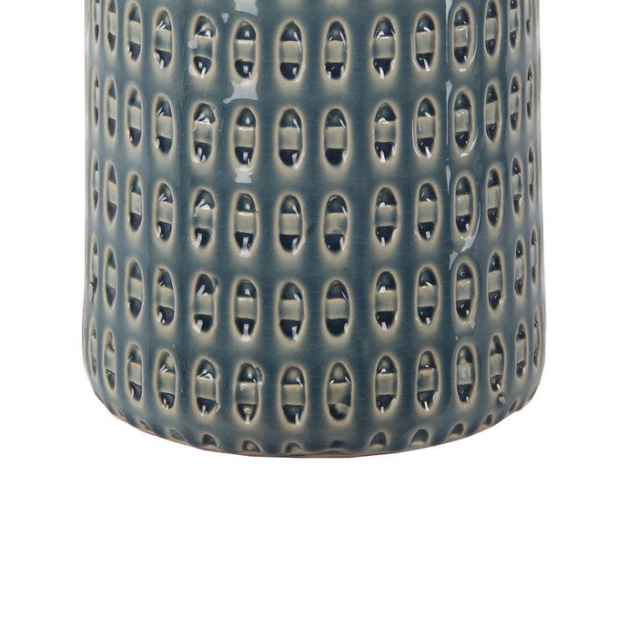 Decorative Round Shaped Ceramic Vase with Intricate Design, Blue