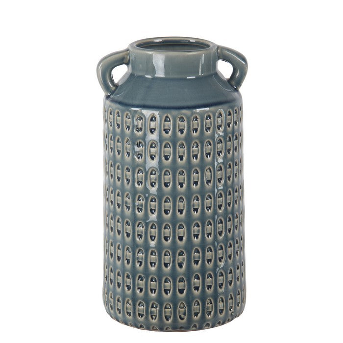 Decorative Round Shaped Ceramic Vase with Intricate Design, Blue