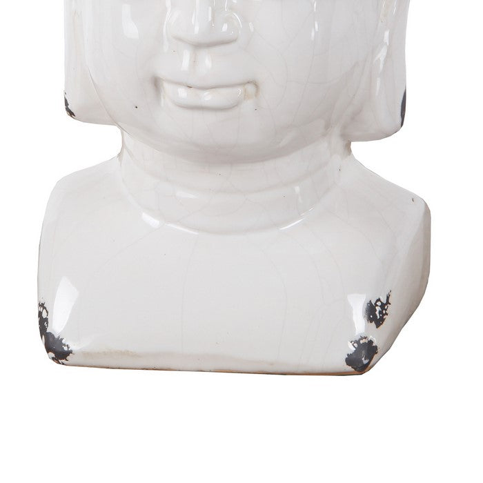 Antique Buddha Sculpture with Ushnisha and Distressed Details, White