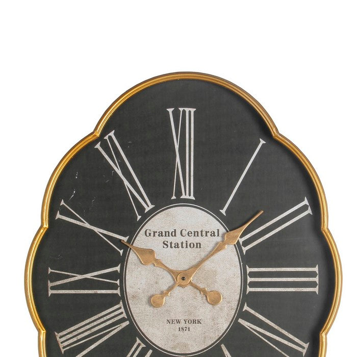 Mid Century Modern Metal Wall Clock with Roman Numeral, Black and Gold