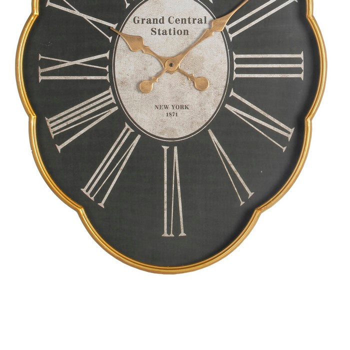 Mid Century Modern Metal Wall Clock with Roman Numeral, Black and Gold