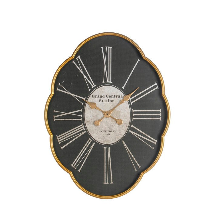 Mid Century Modern Metal Wall Clock with Roman Numeral, Black and Gold