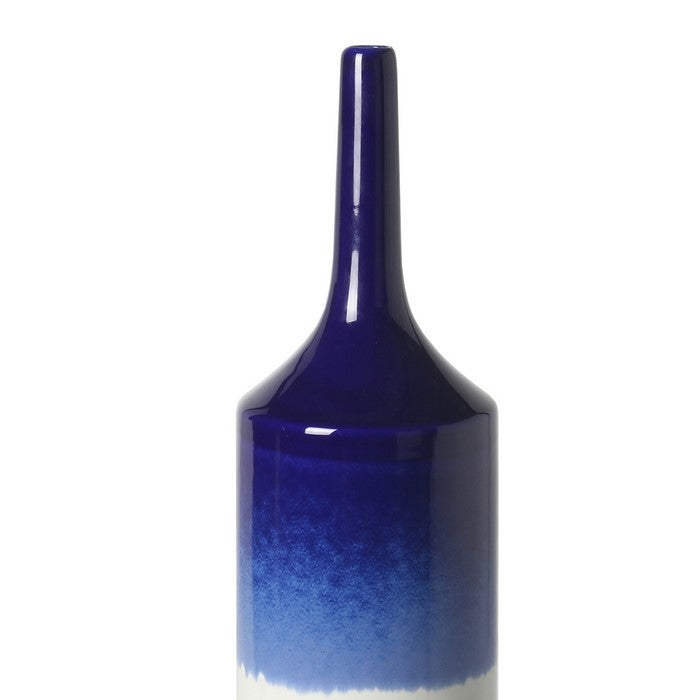 Contemporary Style Ceramic Vase with Drip Painting, Blue and White