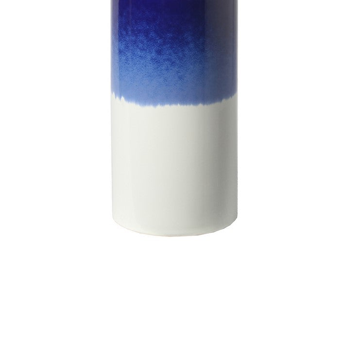 Contemporary Style Ceramic Vase with Drip Painting, Blue and White