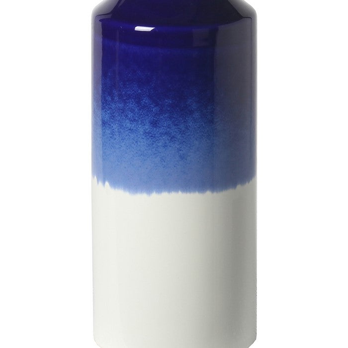 Contemporary Style Ceramic Vase with Drip Painting, Blue and White