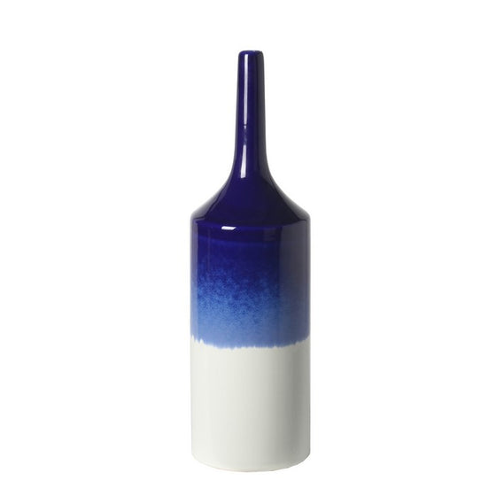 Contemporary Style Ceramic Vase with Drip Painting, Blue and White
