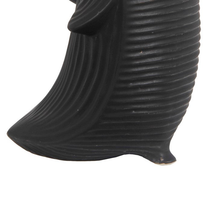 Transitional Style Penguin Sculpture with Reeded Design, Black
