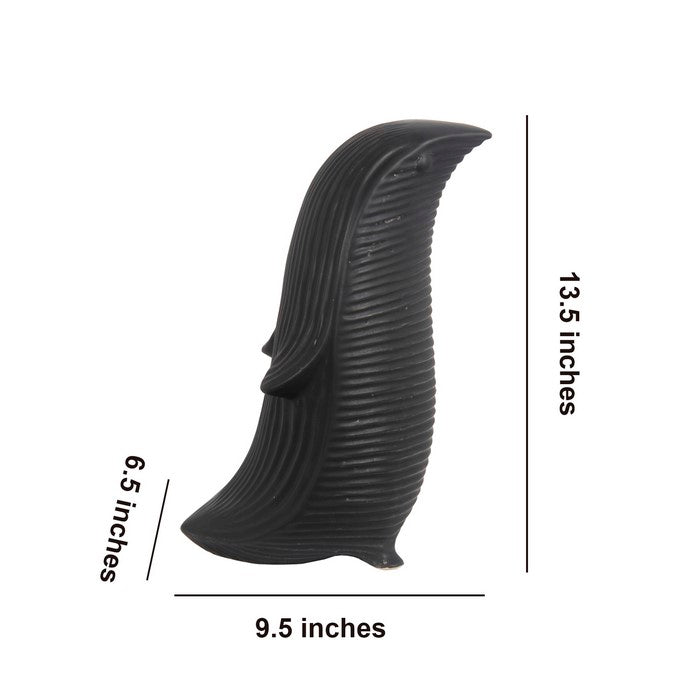 Transitional Style Penguin Sculpture with Reeded Design, Black