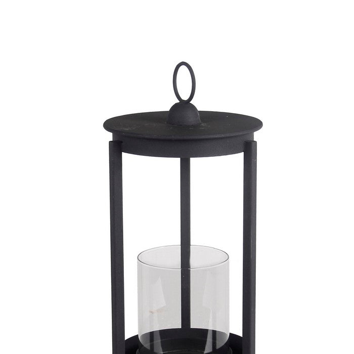 Transitional Style Metal Lantern with Glass Hurricane, Small, Gray