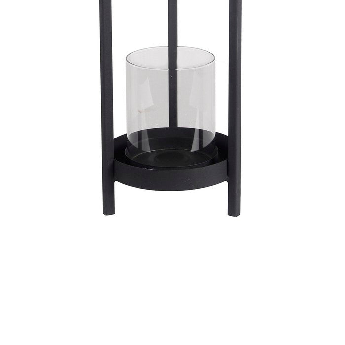 Transitional Style Metal Lantern with Glass Hurricane, Small, Gray
