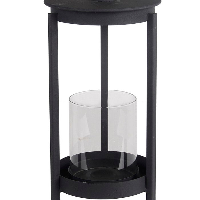 Transitional Style Metal Lantern with Glass Hurricane, Small, Gray