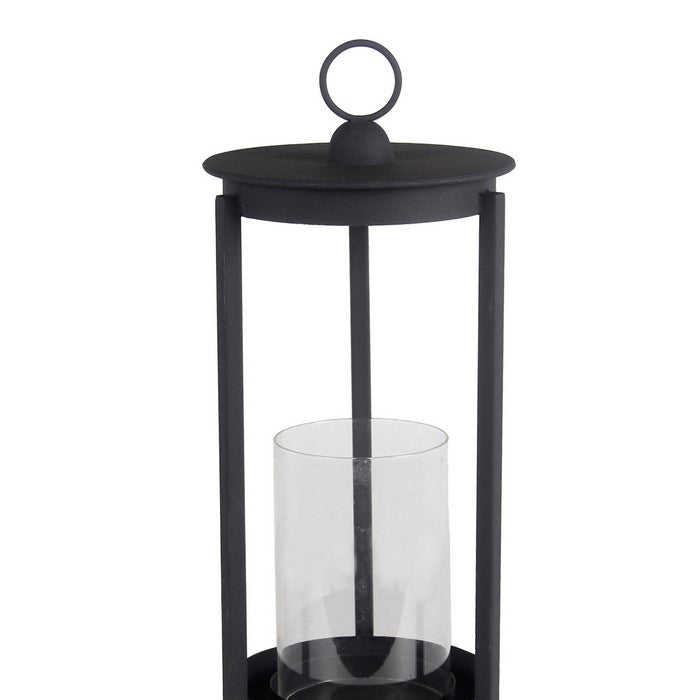 Transitional  Metal Lantern with Glass Hurricane, Medium, Gray