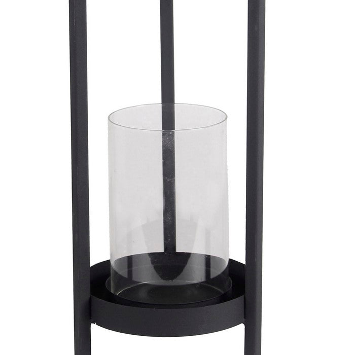 Transitional  Metal Lantern with Glass Hurricane, Medium, Gray