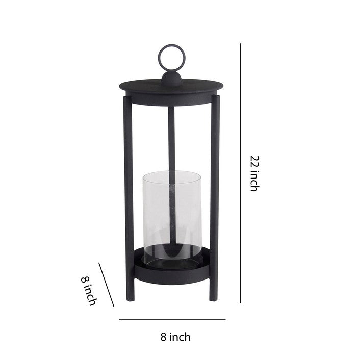 Transitional  Metal Lantern with Glass Hurricane, Medium, Gray