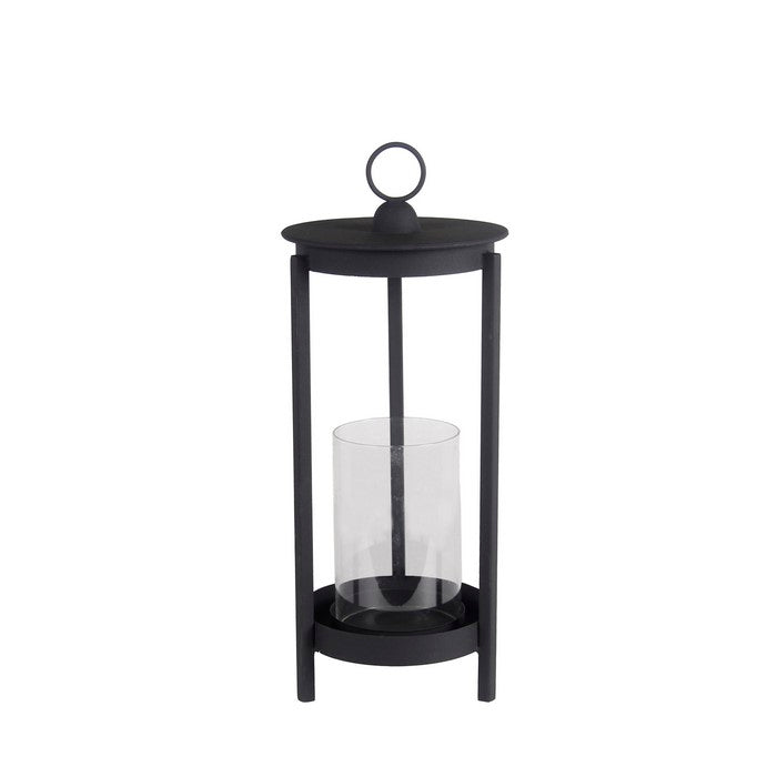 Transitional  Metal Lantern with Glass Hurricane, Medium, Gray