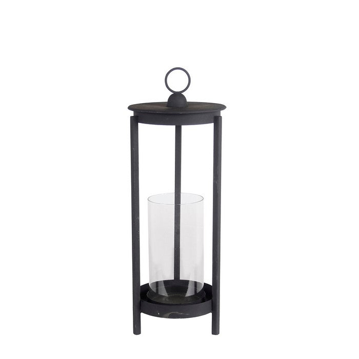 Transitional Style Metal Lantern with Glass Hurricane, Large, Gray