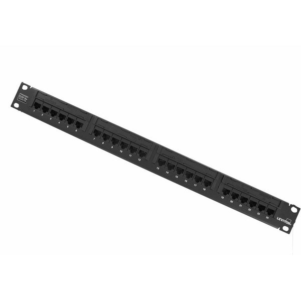 Leviton 5G596-U24 Universal GigaMax Cat 5e 24-Port Patch panel with Cable Management Bar