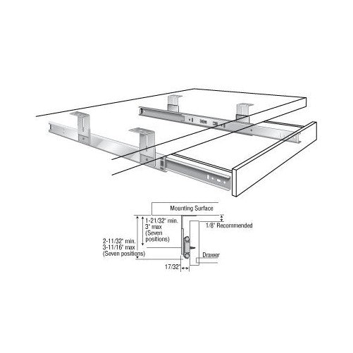 KV Pencil Drawer Slide Variable Height 20" 75lb Load Rating Anachrome